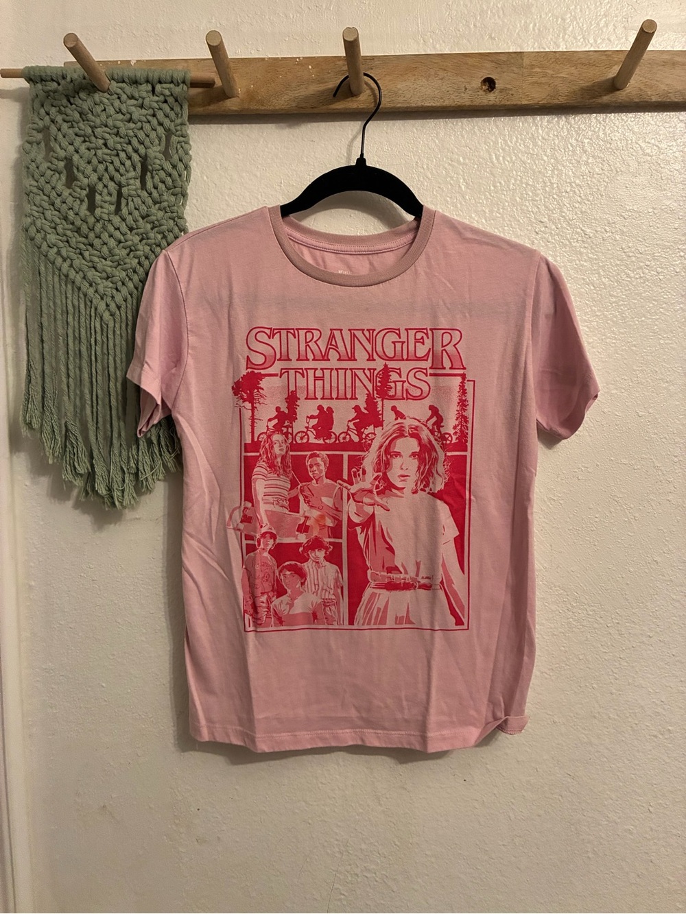 Netflix Pink Graphic Tee with Red Stranger Things Print
